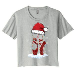 Ballet Shoes Santa Hat Ballerina Dancer Christmas Lights Funny Gift Women's Crop Top Tee