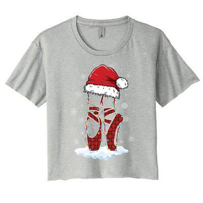 Ballet Shoes Santa Hat Ballerina Dancer Christmas Lights Funny Gift Women's Crop Top Tee