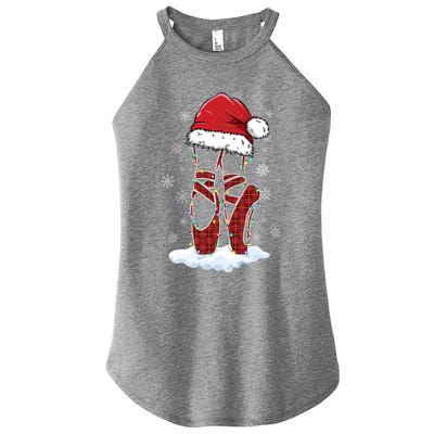 Ballet Shoes Santa Hat Ballerina Dancer Christmas Lights Funny Gift Women’s Perfect Tri Rocker Tank