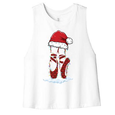 Ballet Shoes Santa Hat Ballerina Dancer Christmas Lights Funny Gift Women's Racerback Cropped Tank