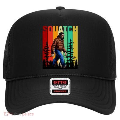 Bigfoot Squatch Shirt Retro Bigfoot High Crown Mesh Back Trucker Hat