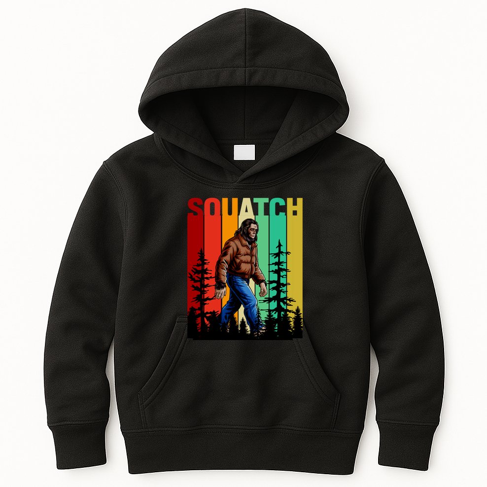Bigfoot Squatch Shirt Retro Bigfoot Kids Hoodie