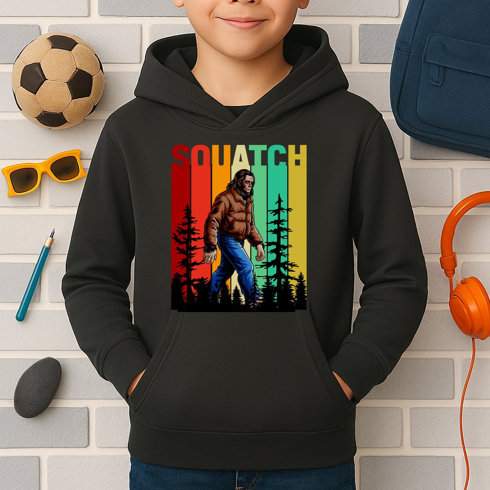 Bigfoot Squatch Shirt Retro Bigfoot Kids Hoodie