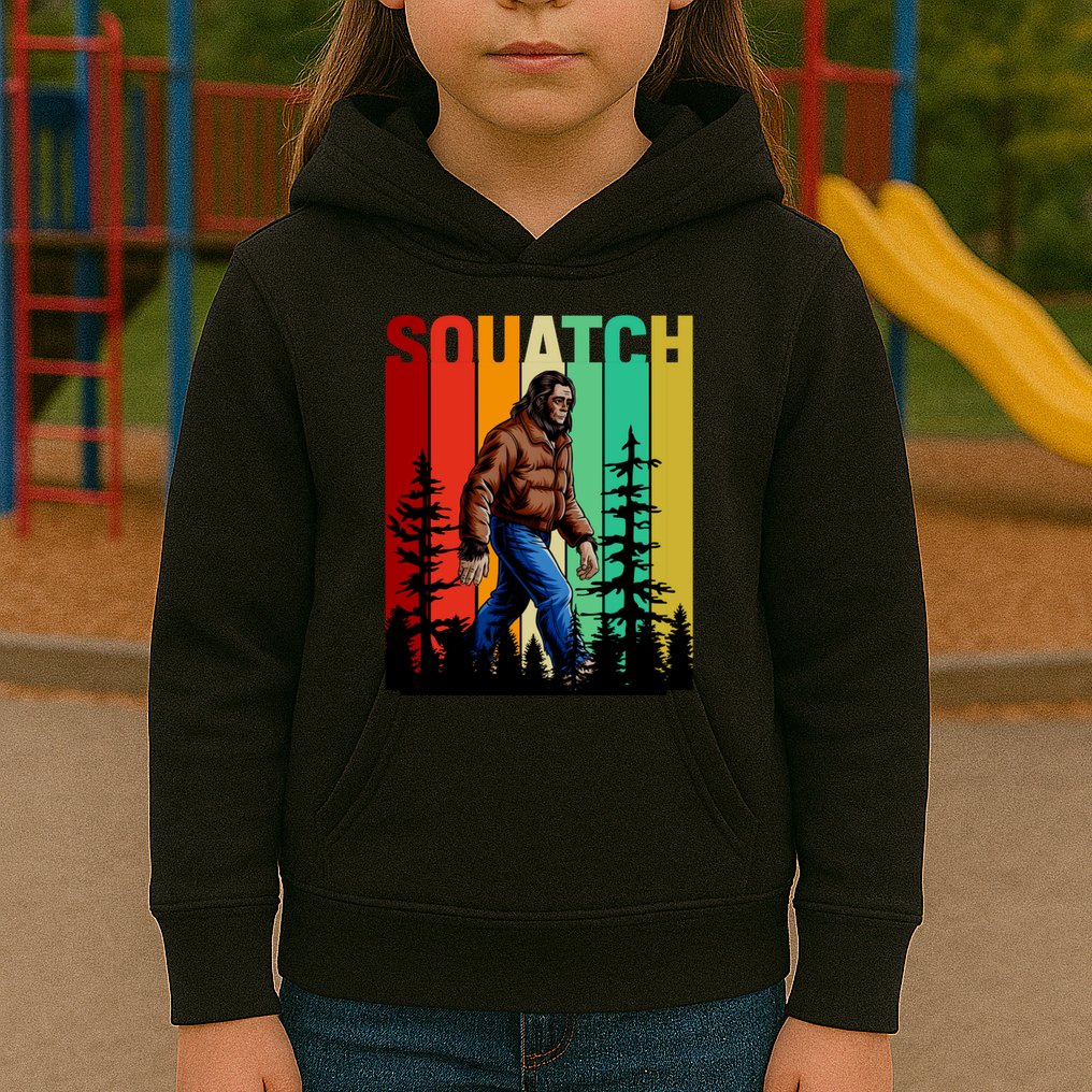 Bigfoot Squatch Shirt Retro Bigfoot Kids Hoodie