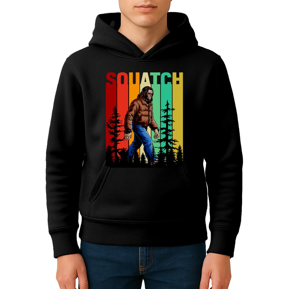 Bigfoot Squatch Shirt Retro Bigfoot Kids Hoodie