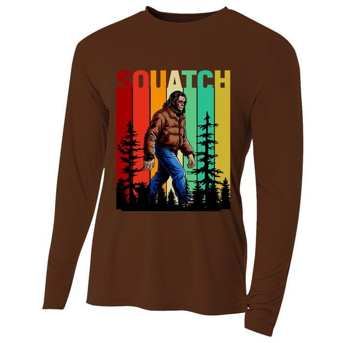 Bigfoot Squatch Shirt Retro Bigfoot Cooling Performance Long Sleeve Crew