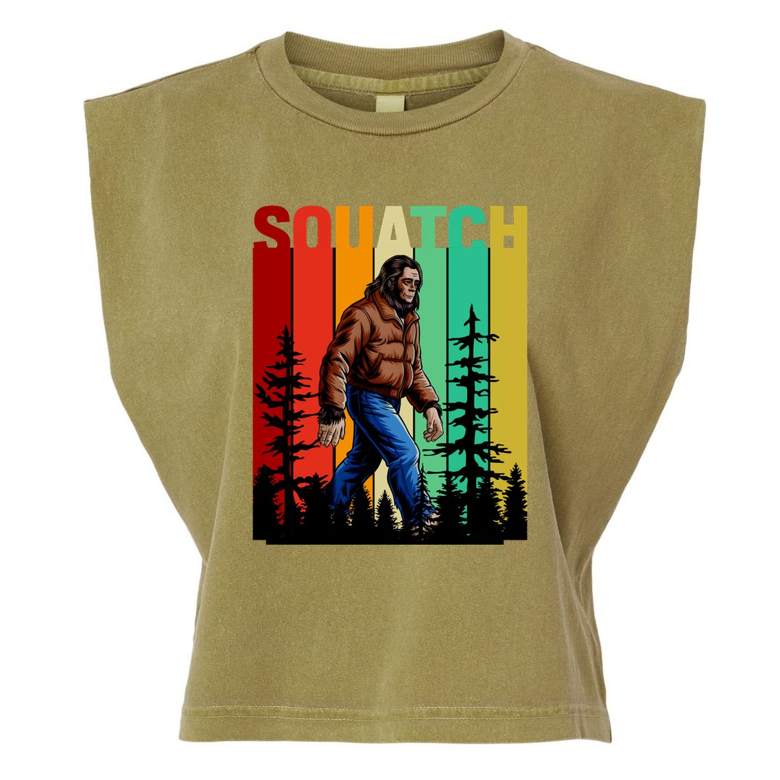 Bigfoot Squatch Shirt Retro Bigfoot Garment-Dyed Women's Muscle Tee