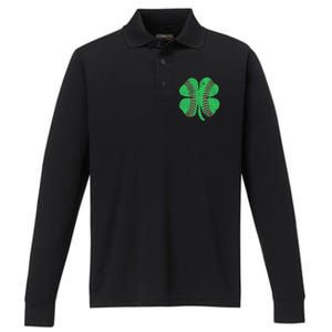 Baseball Shamrock St. Patrick's Day Irish Saint Paddys Gift Performance Long Sleeve Polo