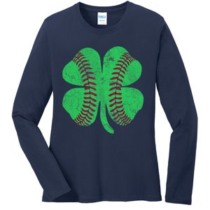 Baseball Shamrock St. Patrick's Day Irish Saint Paddys Gift Ladies Long Sleeve Shirt