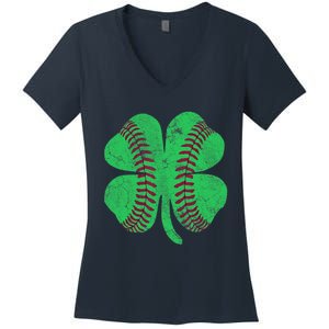 Baseball Shamrock St. Patrick's Day Irish Saint Paddys Gift Women's V-Neck T-Shirt