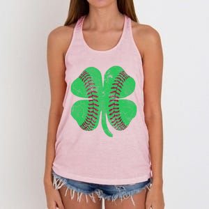 Baseball Shamrock St. Patrick's Day Irish Saint Paddys Gift Women's Knotted Racerback Tank