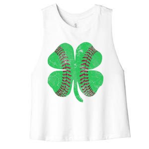 Baseball Shamrock St. Patrick's Day Irish Saint Paddys Gift Women's Racerback Cropped Tank