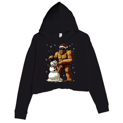 Bigfoot Santa Snowman Xmas Christmas Graphic Crop Fleece Hoodie