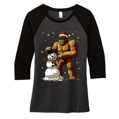 Bigfoot Santa Snowman Xmas Christmas Graphic Women's Tri-Blend 3/4-Sleeve Raglan Shirt