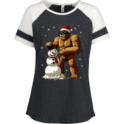 Bigfoot Santa Snowman Xmas Christmas Graphic Enza Ladies Jersey Colorblock Tee