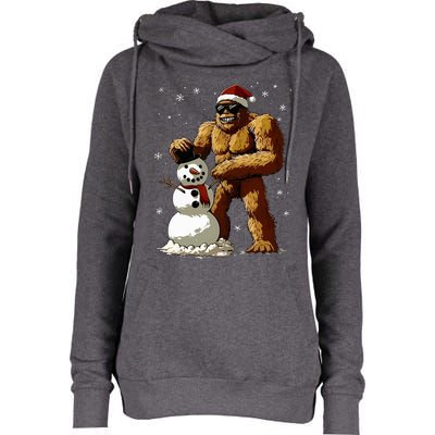 Bigfoot Santa Snowman Xmas Christmas Graphic Womens Funnel Neck Pullover Hood