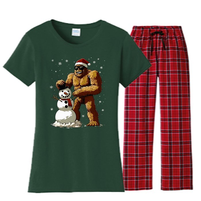 Bigfoot Santa Snowman Xmas Christmas Graphic Women's Flannel Pajama Set