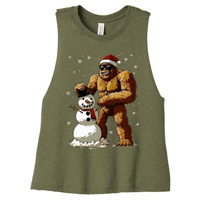 Bigfoot Santa Snowman Xmas Christmas Graphic Women's Racerback Cropped Tank