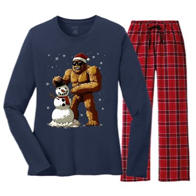 Bigfoot Santa Snowman Xmas Christmas Graphic Women's Long Sleeve Flannel Pajama Set 