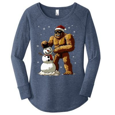 Bigfoot Santa Snowman Xmas Christmas Graphic Women's Perfect Tri Tunic Long Sleeve Shirt