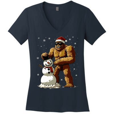 Bigfoot Santa Snowman Xmas Christmas Graphic Women's V-Neck T-Shirt