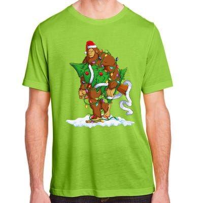 Bigfoot Sasquatch Santa Hat Christmas Xmas Tree Pjs Funny Adult ChromaSoft Performance T-Shirt