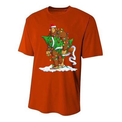 Bigfoot Sasquatch Santa Hat Christmas Xmas Tree Pjs Funny Performance Sprint T-Shirt