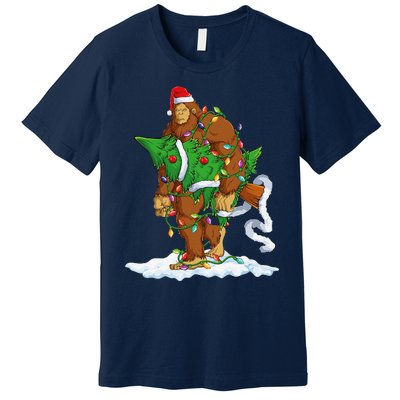 Bigfoot Sasquatch Santa Hat Christmas Xmas Tree Pjs Funny Premium T-Shirt