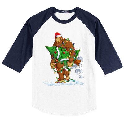 Bigfoot Sasquatch Santa Hat Christmas Xmas Tree Pjs Funny Baseball Sleeve Shirt