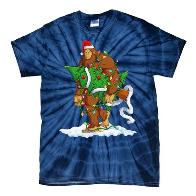 Bigfoot Sasquatch Santa Hat Christmas Xmas Tree Pjs Funny Tie-Dye T-Shirt