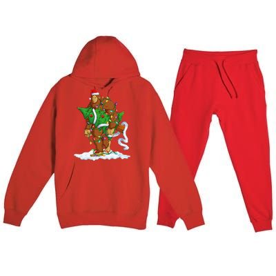 Bigfoot Sasquatch Santa Hat Christmas Xmas Tree Pjs Funny Premium Hooded Sweatsuit Set