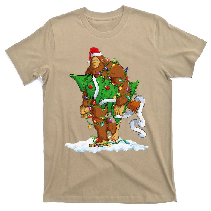 Bigfoot Sasquatch Santa Hat Christmas Xmas Tree Pjs Funny T-Shirt