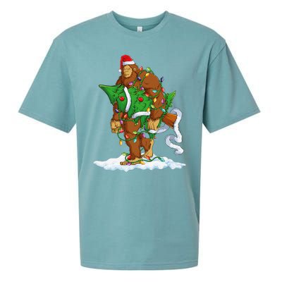 Bigfoot Sasquatch Santa Hat Christmas Xmas Tree Pjs Funny Sueded Cloud Jersey T-Shirt