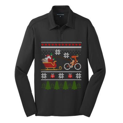 Bike Sledding Santa Sleigh Christmas Cycling Cute Gift Silk Touch Performance Long Sleeve Polo