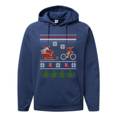 Bike Sledding Santa Sleigh Christmas Cycling Cute Gift Performance Fleece Hoodie