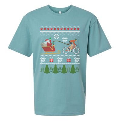 Bike Sledding Santa Sleigh Christmas Cycling Cute Gift Sueded Cloud Jersey T-Shirt