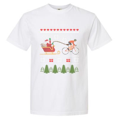 Bike Sledding Santa Sleigh Christmas Cycling Cute Gift Garment-Dyed Heavyweight T-Shirt