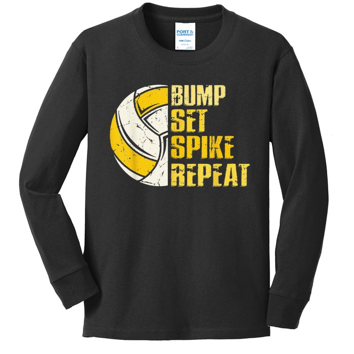 Bump Set Spike Repeat Volleyball Funny sport Kids Long Sleeve Shirt