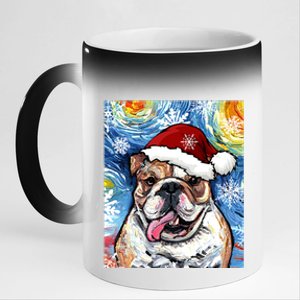 Bulldog Santa Starry Night Dog Christmas Holiday Art By Aja Meaningful Gift 11oz Black Color Changing Mug