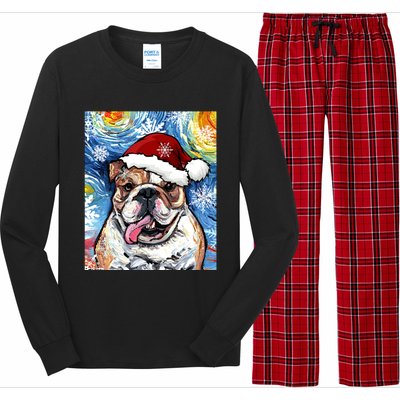 Bulldog Santa Starry Night Dog Christmas Holiday Art By Aja Meaningful Gift Long Sleeve Pajama Set