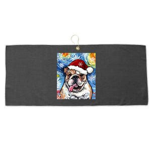 Bulldog Santa Starry Night Dog Christmas Holiday Art By Aja Meaningful Gift Large Microfiber Waffle Golf Towel