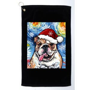 Bulldog Santa Starry Night Dog Christmas Holiday Art By Aja Meaningful Gift Platinum Collection Golf Towel