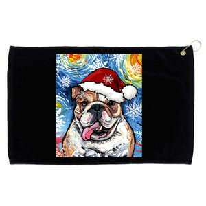 Bulldog Santa Starry Night Dog Christmas Holiday Art By Aja Meaningful Gift Grommeted Golf Towel