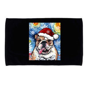 Bulldog Santa Starry Night Dog Christmas Holiday Art By Aja Meaningful Gift Microfiber Hand Towel