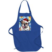 Bulldog Santa Starry Night Dog Christmas Holiday Art By Aja Meaningful Gift Full-Length Apron With Pockets