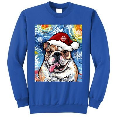 Bulldog Santa Starry Night Dog Christmas Holiday Art By Aja Meaningful Gift Sweatshirt