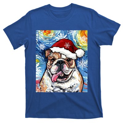 Bulldog Santa Starry Night Dog Christmas Holiday Art By Aja Meaningful Gift T-Shirt