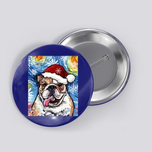 Bulldog Santa Starry Night Dog Christmas Holiday Art By Aja Meaningful Gift Button