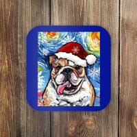 Bulldog Santa Starry Night Dog Christmas Holiday Art By Aja Meaningful Gift Coaster