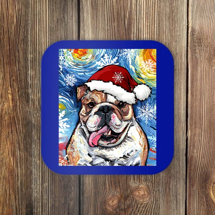 Bulldog Santa Starry Night Dog Christmas Holiday Art By Aja Meaningful Gift Coaster